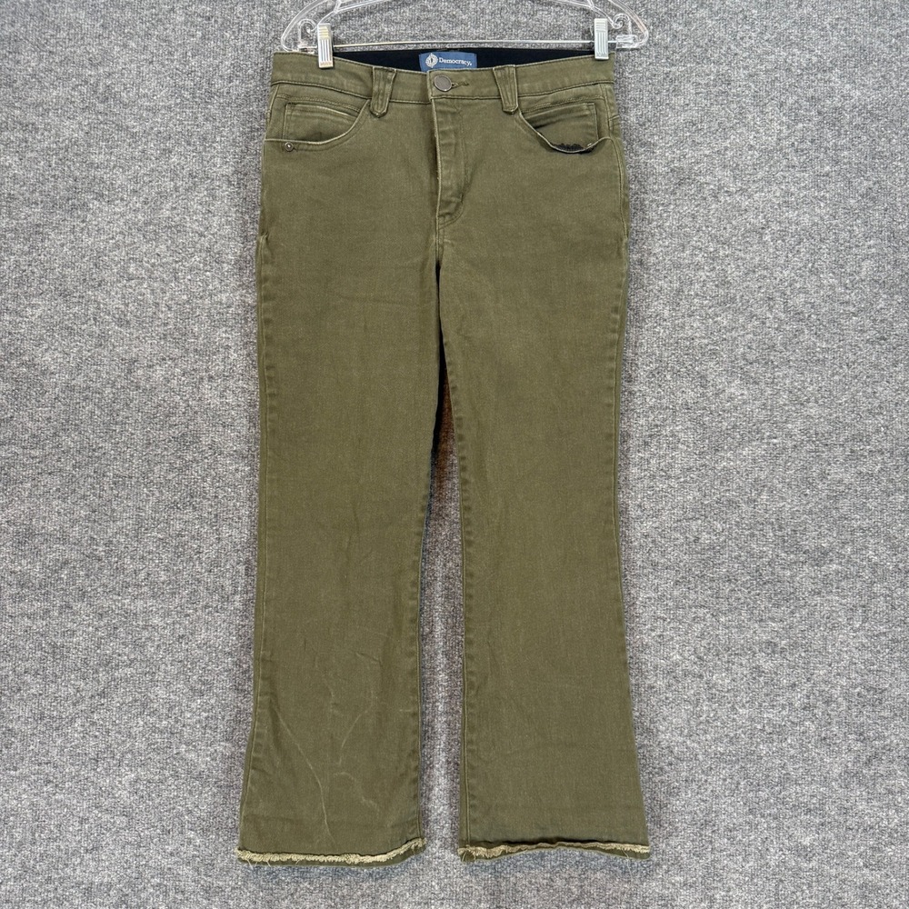 Democracy Jeans Women 8 Green Ab Solution Raw Hem Stretch Flare Denim Pants